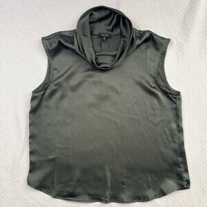Pleione‎ Blouse Women's Sleeveless Cowl Funnel Neck Top in Green Size M